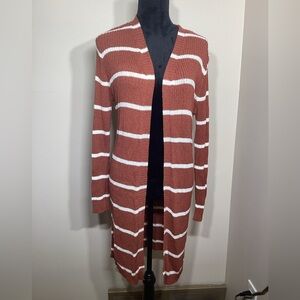 Doe & Rae Burnt Orange And White Striped Long Cardigan Size Medium